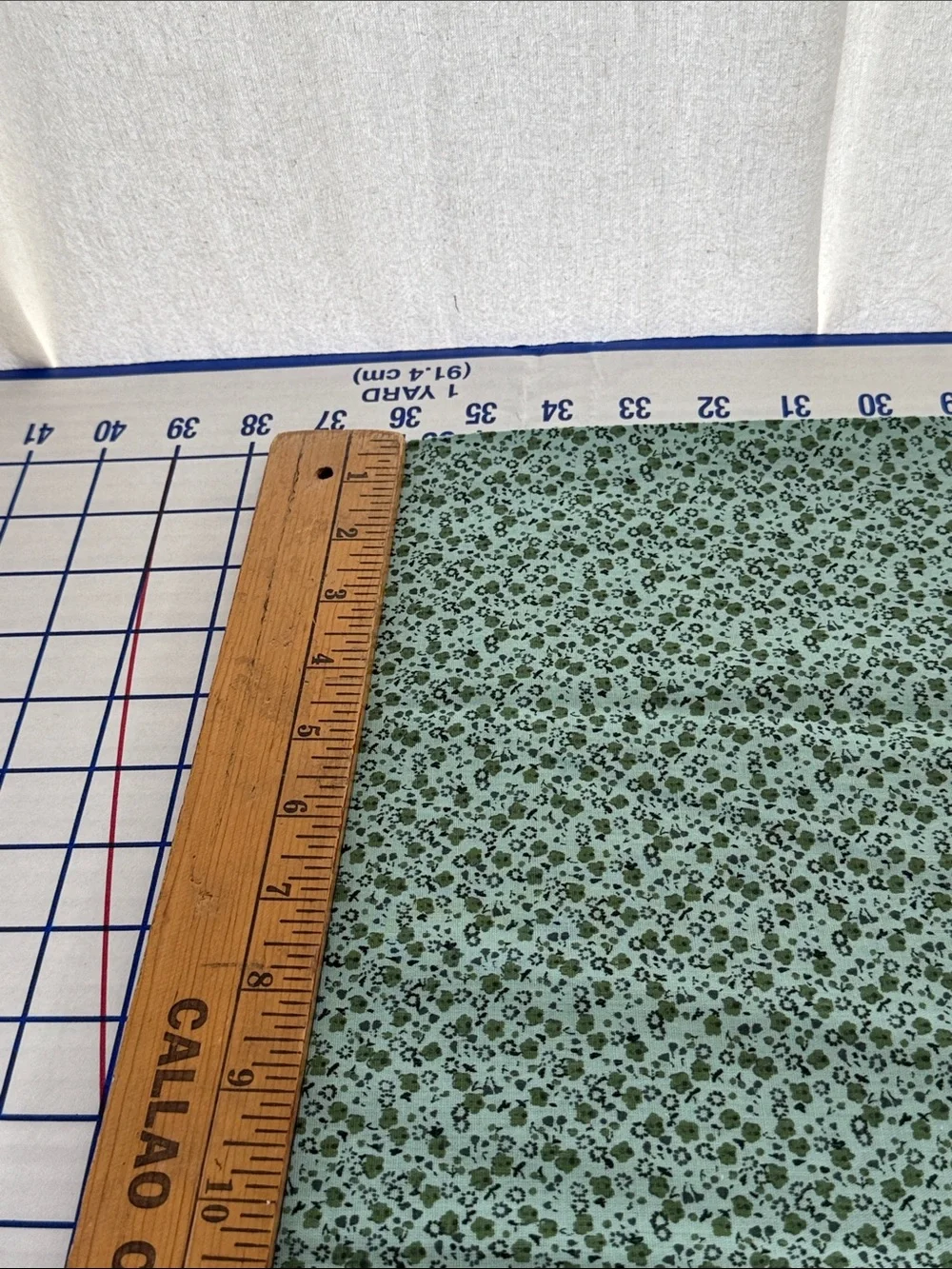 Vintage 1970s Tiny Floral Calico Fabric Mint Olive Black Cotton Blend 1 Yard